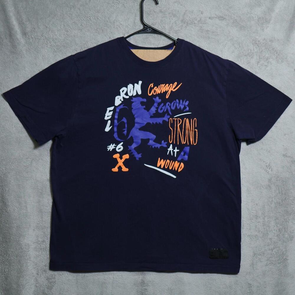 Lebron Shirt Mens  Navy Blue Courage Strong Lion Graphic Basketball Tee
